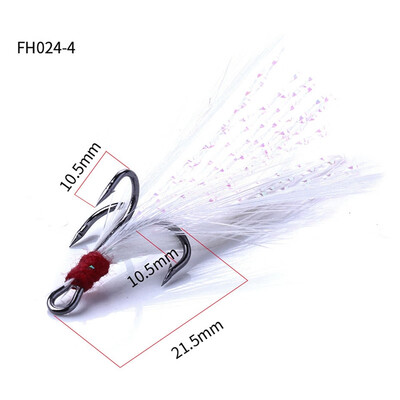 

20pcsbox Fishing Treble Hooks With White Feather High Carbon Steel Feathered Fishhooks Freshwater Fishing