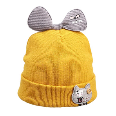 

Winter Newborn Cute Warm Kids Girls Boys Hats Baby Cartoon Hats Knitted Wool Hemming Caps With Bowknot