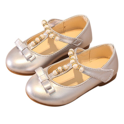 

Spring Autumn Korean Version Girls Butterfly Knot Pearl Magic Sticker Shoes Bright-faced Fashionable Baby Girl Shoes