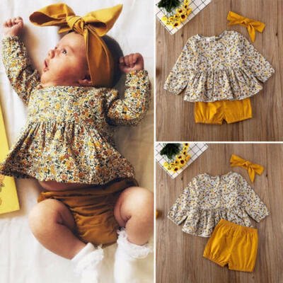 

3PCS Newborn Infant Toddler Baby Girls Floral Tops Dress Short Pants Clothes US