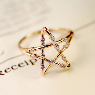 

Trendy Hollow Star Ring Filled Crystal Adjustable Opening Ring Fashion Jewelry for Women Girl