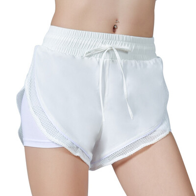 

Fake Two Pieces Hem Drawstring Shorts Fashion 3 Colors Summer Women Shorts Sexy Lace Patchwork Female Mid Waist Shorts