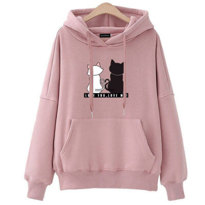 

Womens Loose Sweater Casual Printed Finger Heart Long Sleeve Solid Color Hoodies