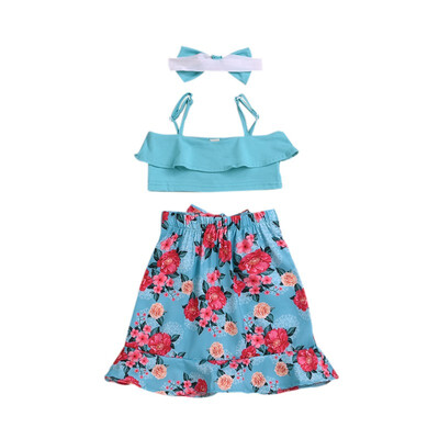 

Summer Baby Girl Cute Tube Top And Printed Skirt And Headband Kit Kid Three-piece Outfit Set Soft Cotton Toddler Girl Clothes 0-