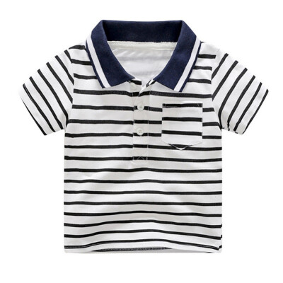 

Summer Baby Boy Short Sleeve Shirts For Kids Turndown Cotton Casual Tops Tees Pure Color Striped 3-8T