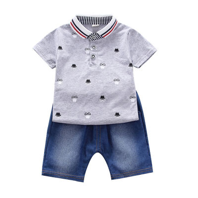 

Baby Clothes Boys Clothes Summer Casual Short Sleeve Floral Print T-shirt TopsDenim Shorts kids clothes Set