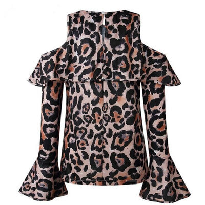 

Tees female loose wild fashion summer leopard print off-the-shoulder loose long-sleeved casual simple wild leopard Tees