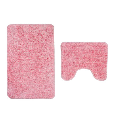 

2PcsSet Microfiber Bathroom Floor Rug Toilet Mat Solid Color Bathmats Anti-skid