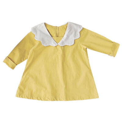 

Baby Dress 0-5T Children Autumn Girls Cute Solid Color Doll Collar Princess Long-Sleeved Sweet Princess Dress