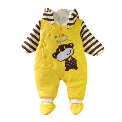 

Baby Clothes Autumn Winter Long Sleeve Hooded Romper Cartoon Pattern Thicker Striped Cute Soft Baby Boy Girl Clothes