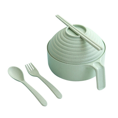 

Large Instant Noodle Bowl With Lid Household Instant Noodle Bowl With Tableware Portable Wheat Straw Lunch Box For Student