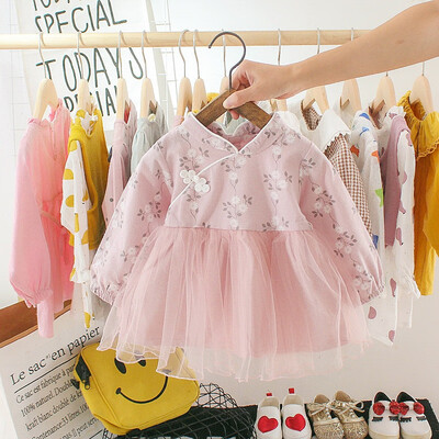 

Autumn Girls Round Neck Mesh Stitching Gauze Princess Flower Cute Sweet Long Sleeve Dress New