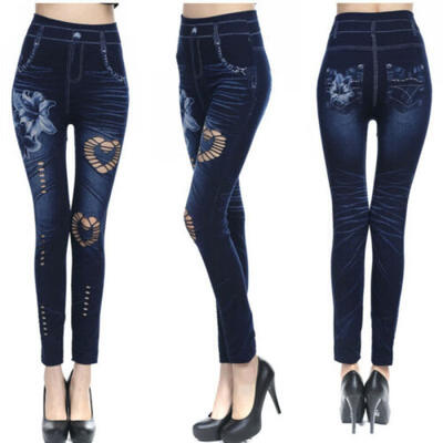 

UK Womens Leggings Skinny High Waist Jeans Trousers Denim Stretchy Pencil Pants