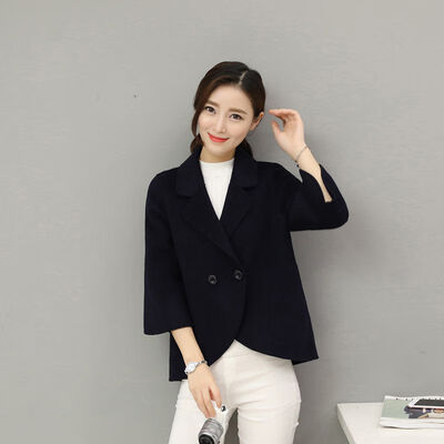 

Women Simple Woolen Temperament Slimming Cardigan Coat Solid Color Long Sleeve Button Lapel Suit Jacket Outwear