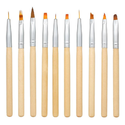 

10pcsset Nail Art Brush Gradient Painting Drawing Carving Pen Linner Wood Handle UV Gel Nail Art builder Brushes