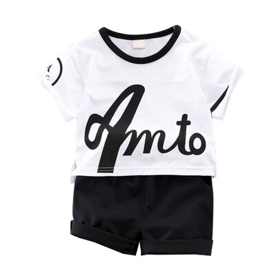 

Summer Baby Boys Fashion Cotton Set 2Pcs Short Sleeve Letter Print Tops Blouse T-shirtShorts Children Casual Outfits Sets