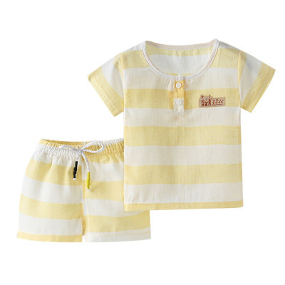 

Summer 2pcs Set Baby Girls Boys Clothing Set Candy Color Stripe Cotton Sports T-Shirts Shorts Toddler Clothes Set 1-6Y