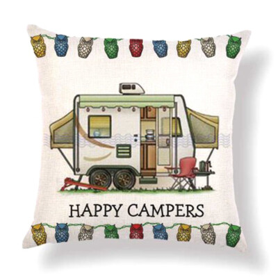 

Home Decor Ornate HAPPY CAMPERS Sofa Waist Throw Cushion Cover Pillow Case