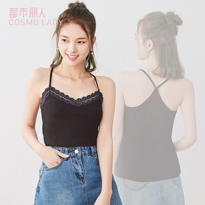 

Urban beauty camisole female 19 new summer lace stitching cotton stretch sleeveless sports wild self-cultivation solid color base vest 2V9505 black M