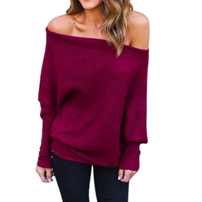 

Bat Sleeves Sweater Womens Sexy Off-shoulder Tops Autumn Winter Loose Wild Sweater Casual Female Fashion Solid Color Clothes