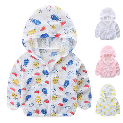 

Kids Sun Protection Clothing Coat Unisex Cute Pineapple Print UV Protection Quick Dry Thin Jacket with Hooded Zipper Baby Coat