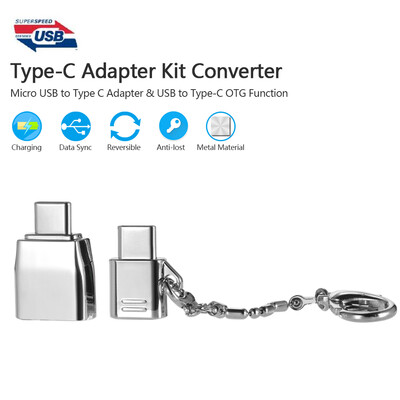 

Type-C Adapter Kit Converter Micro USB to Type C Adapter & USB to Type-C with OTG Function Metal Material Anti-lost Ring for Macbo