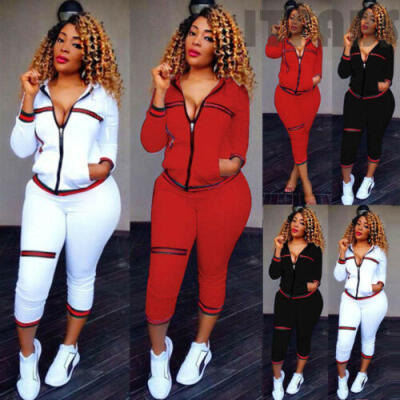 

Womens Zip Suit 2Pcs Outdoors Tracksuit Hoodies Sweatshirt Pants Sets Sport Wear