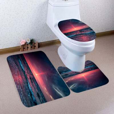 

Toponeto 3PCS Christmas Bathroom Non-Slip Pedestal Rug Lid Toilet Cover Bath Mat Set