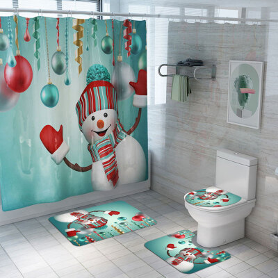 

Christmas Print Shower Curtain Carpet Mat Combination Bathroom Toilet Mat Bathroom Curtain Set 3 Piece Set