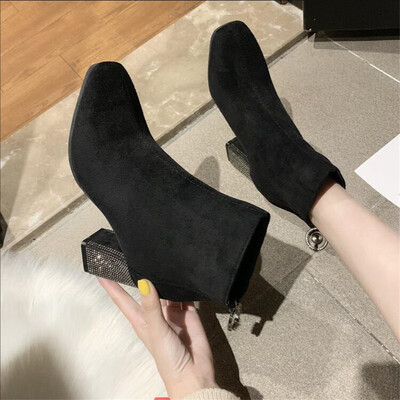 

LZJ 2019 Autumn Shoes Women Ankle Boots Suede Black Boots Slip On Women Casual Thick Heel Shoes Fashion Comfortable Female 35-39