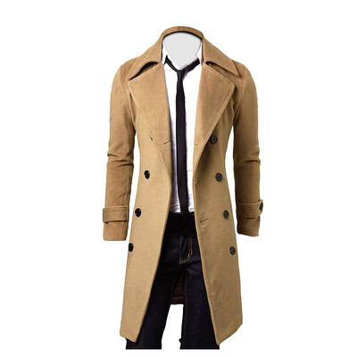 

Gobestart Winter Men Slim Stylish Trench Coat Double Breasted Long Jacket Parka