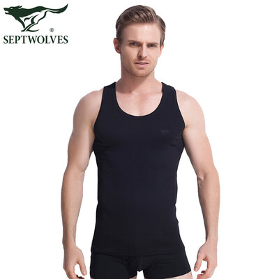 

Seven wolves vest mens summer cotton thin section solid color casual sports stretch Slim I-shirt single piece black