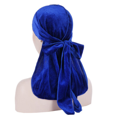 

Men Women Unisex Winter Velvet Solid Color Turban Hat Extra Long Tail Wide Straps Pirate Head wrap Biker Hair Cover