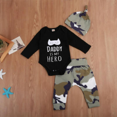 

Newborn Baby Boys Tops Long Sleeve Romper Bodysuit Jumpsuit Pants Hat Outfit Set