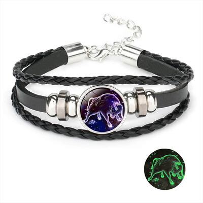 

Constellation Luminous Bracelet Leather Woven Bracelet Punk Zodiac Bracelet Jewelry For Men Women