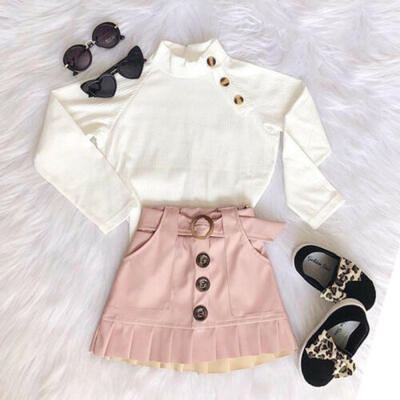 

2PCS Toddler Baby Girl Autumn Winter Clothes Sweater TopsMini Skirt Outfits Set