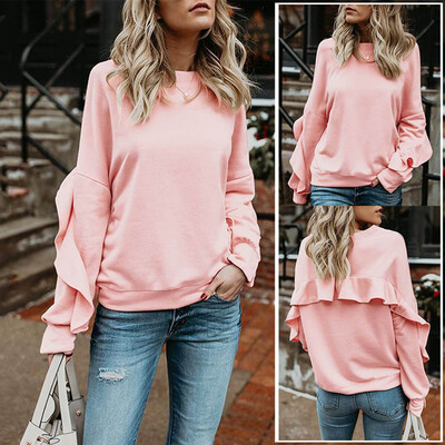 

Tailored Autumn And Winter Fashion Ruffled Round Neck Long Sleeve Blouse Sweatershirt