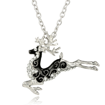 

New Fashion Personality Christmas Deer Sweater Chain Necklace For Female Alloy Gold Silver Necklace Jewelry Gift For Kids