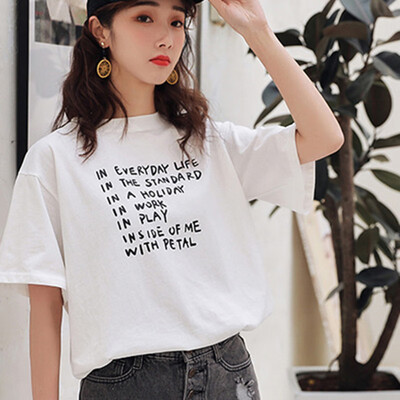 

JOY OF JOY Jingdong Womens 2019 Korean Fashion Womens Short Sleeve T-Shirt Womens Summer Loose bf Student Casual Short Sleeve Women JWTD191835 White