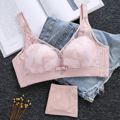 

New style underwear French retro flower sexy lace hook flower half cup gather no steel ring comfortable underwear bra set