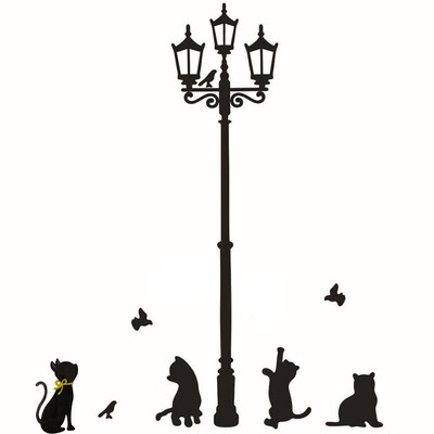 

JPGIF Cats Street Lamp Lights Stickers Wall Decal Removable Art Vinyl Decor