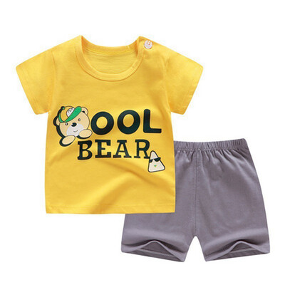 

Baby Boys Girls Summer Clothes Sets Short Sleeve Cartoon Print Tops Blouse T-shirtShorts Casual Outfits Sets