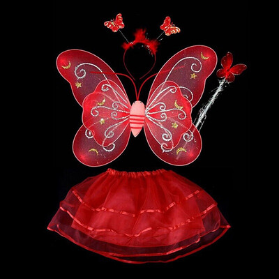 

Butterfly Wing Wand Headband Tutu Skirt Cosplay Costume For Fairy Girl Kid 6475