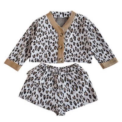 

New Autumn Baby Girl Clothes 1-7T Baby Set Leopard Printed Long Sleeve Round Collar Casual Tops Short