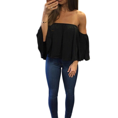 

ROPALIA Fashion Women Off Shoulder Top Long Sleeve Pullover Casual Summer T Shirt
