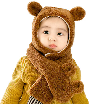 

New Baby Winter Warmer Scarf Cartoon Ear Design Hat Infant Cotton Collar Scarves Neckerchiefs Headwear Set