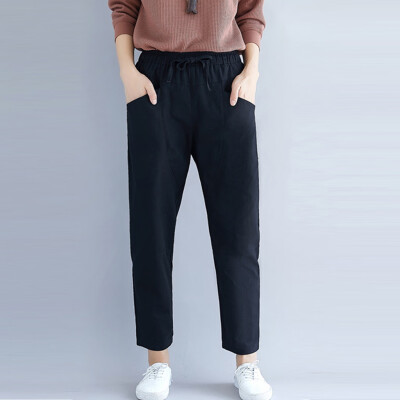 

Tailored Fashion Womens Cotton Long Cropped pants Ladies Casual Pocket Pants