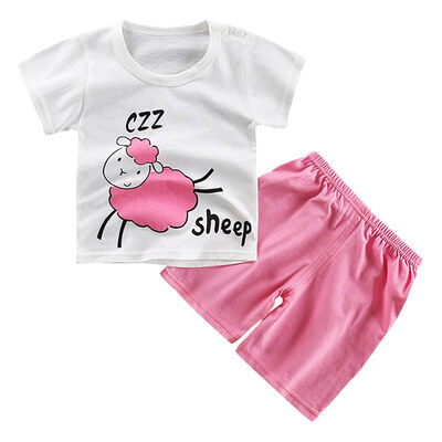 

Summer Children Baby Girls Casual Cartoon Pattern Short Sleeve Tops T-shirtShorts Suits Costume Set