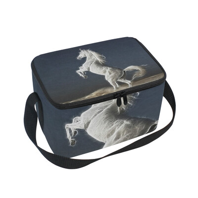 

Lunch Box Insulated Lunch Bag Large Cooler White Horse Tote Bagfor Kids Men Women