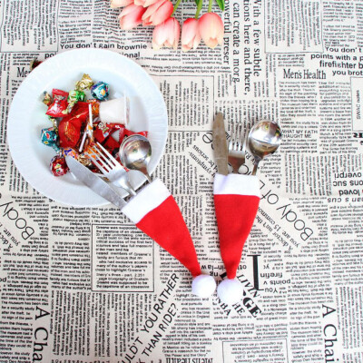 

Tailored 5PC Christmas Decorative tableware Fork Set Christmas Hat Storage Tool